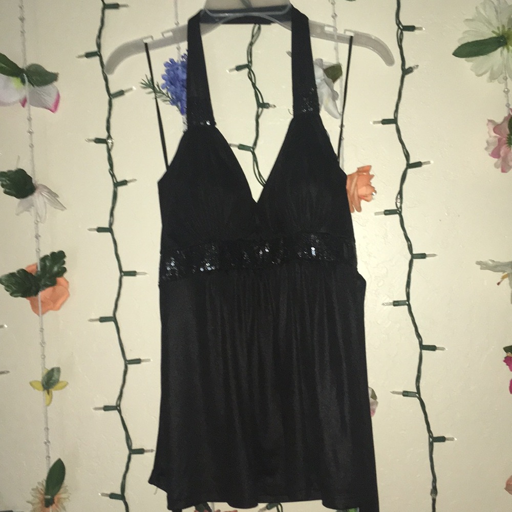 Black halter strap top
